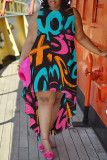 Milky Casual Print Patchwork O Neck Irregular Plus Size Dresses