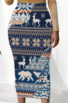 Tibetan Blue Casual Butterfly Newspaper printing Contrast Regular High Waist Full Print Bottoms