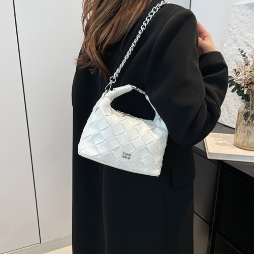 White Daily Solid Color Chains Zipper Bags