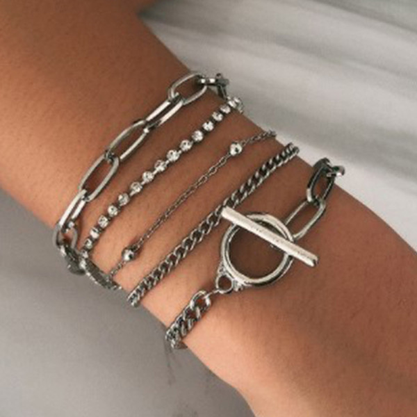 White Silver Elegant Patchwork Chains Bracelets