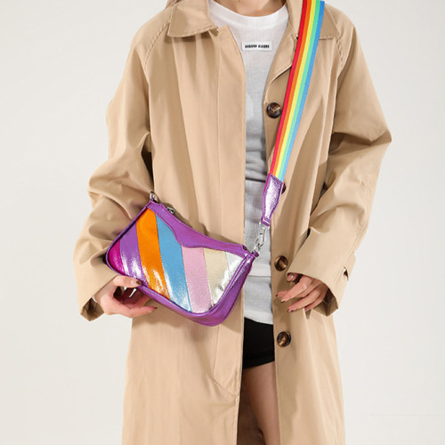 Purple Daily Colorblock Patchwork Zipper Bags