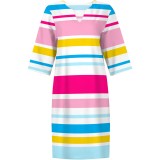 Red Blue Casual Striped Print Gradient V Neck Printed Dresses