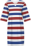Red Blue Casual Striped Print Gradient V Neck Printed Dresses