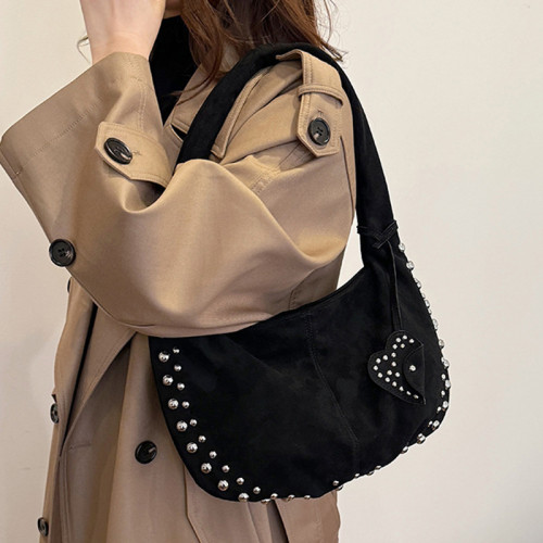 Black Daily Solid Color Rivets Patchwork Bags