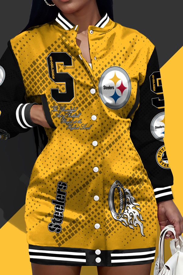 Yellow Steeler Dress New Orleans Saints Varsity Jacket Dress American Football Short Sleeve Summer Snap Button Jersey T Shirt Dress