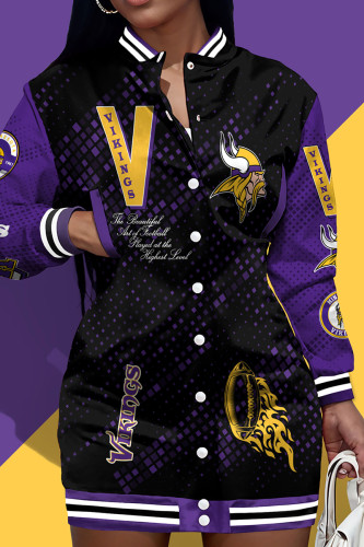 Purple Black Steeler Dress New Orleans Saints Varsity Jacket Dress American Football Short Sleeve Summer Snap Button Jersey T Shirt Dress