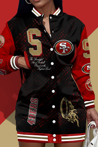 Red Black Steeler Dress New Orleans Saints Varsity Jacket Dress American Football Short Sleeve Summer Snap Button Jersey T Shirt Dress