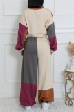 Multicolor Casual Patchwork Contrast Turndown Collar Long Sleeve Two Pieces