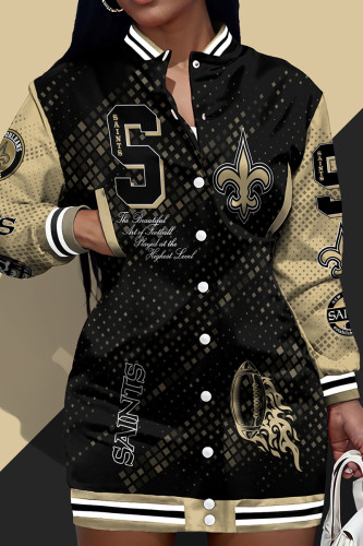 Khaki Steeler Dress New Orleans Saints Varsity Jacket Dress American Football Short Sleeve Summer Snap Button Jersey T Shirt Dress