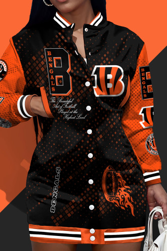 Tangerine Red Steeler Dress New Orleans Saints Varsity Jacket Dress American Football Short Sleeve Summer Snap Button Jersey T Shirt Dress