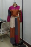 Multicolor Casual Patchwork Contrast Turndown Collar Long Sleeve Two Pieces