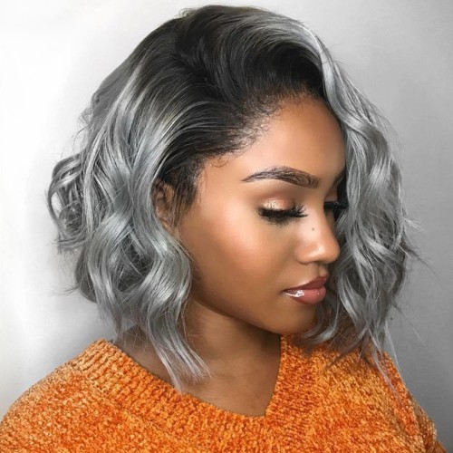 Grey Casual Gradient Patchwork Wigs