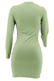 Yellow Casual Solid Color Patchwork O Neck Wrapped Skirt Dresses