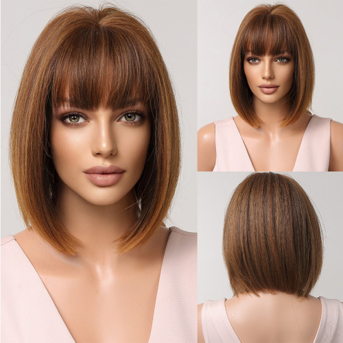 Brown Casual Gradual Change Solid Patchwork Wigs