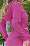Rose Red Casual Solid Color Pocket Patchwork Zipper Zipper Collar Long Sleeve Two Pieces