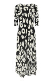 Blue Casual Street Camouflage Print Snakeskin Print Pocket Irregular Contrast O Neck Irregular Dresses