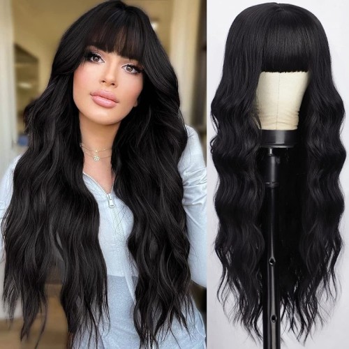 Black Daily Solid Color Gradient Patchwork Wigs