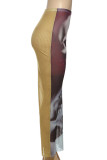 Grey Casual Print Patchwork Contrast Regular Mid Waist Positioning Print Bottoms