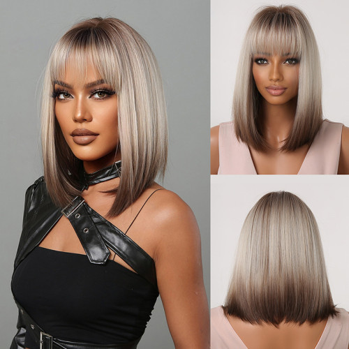 White Brown Casual Gradual Change Solid Patchwork Wigs