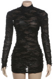 Black Sexy Solid Color Patchwork Backless Half A Turtleneck Wrapped Skirt Dresses