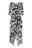 Blue Casual Street Camouflage Print Snakeskin Print Pocket Irregular Contrast O Neck Irregular Dresses