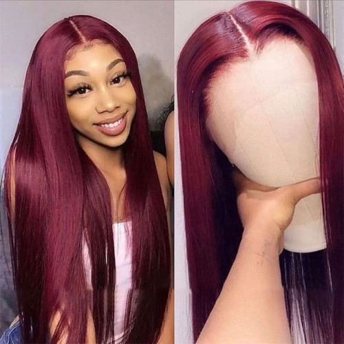 Burgundy Casual Solid Color Patchwork Wigs
