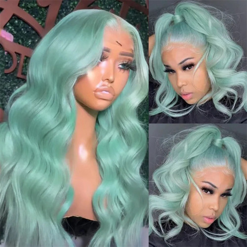 Mint green Daily Solid Color Patchwork Wigs
