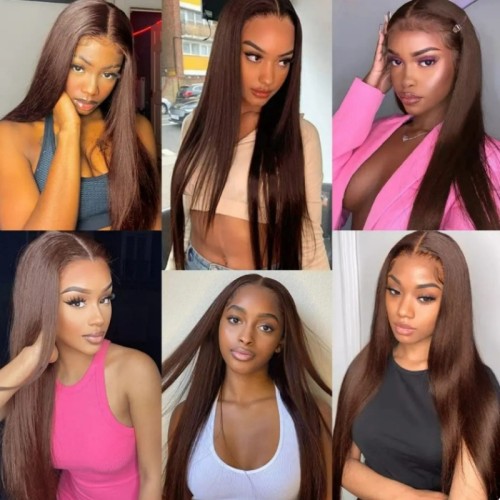 Brown Daily Solid Color Patchwork Wigs