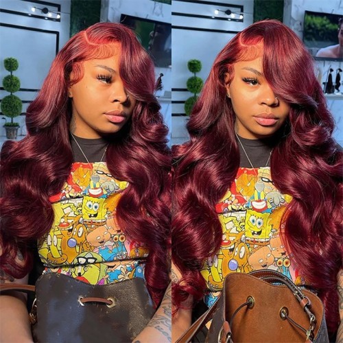 Burgundy Daily Solid Color Patchwork Wigs