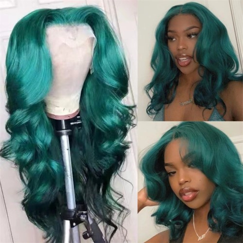 Green Daily Solid Color Patchwork Wigs