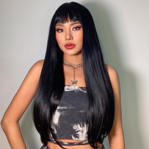 Black Casual Solid Patchwork Wigs
