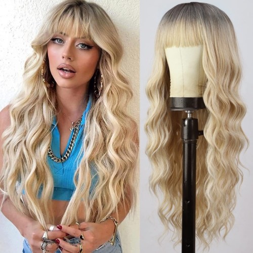 Gold Daily Solid Color Gradient Patchwork Wigs
