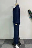 Blue Elegant Solid Color Pants Knotted Half A Turtleneck Long Sleeve Two Pieces