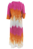 Colour Casual Tie Dye Patchwork O Neck Long Dresses