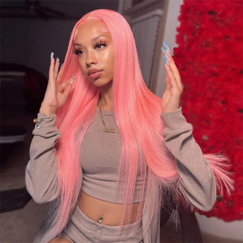 Pink Daily Solid Color Patchwork Wigs