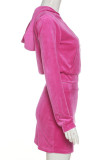 Rose Red Casual Solid Color Pocket Patchwork Zipper Zipper Collar Long Sleeve Two Pieces