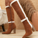 Brown Casual Patchwork Solid Color Pointed Keep Warm Out Door Shoes (Heel Height 3.94in)
