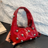 Brown Daily Solid Color Rivets Patchwork Zipper Bags