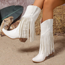 White Casual Daily Fringed Trim Patchwork Solid Color Pointed Comfortable Shoes