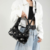 Brown Daily Solid Color Rivets Patchwork Zipper Bags