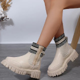 Cream White Casual Patchwork Solid Color Round Keep Warm Comfortable Out Door Shoes