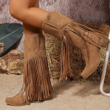Black Casual Daily Fringed Trim Patchwork Solid Color Pointed Comfortable Shoes