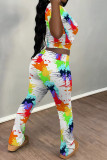 Colour Casual Street Stripe Splashed ink printing Contrast O Neck Short Sleeve Two Pieces
