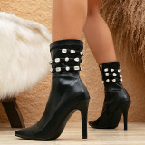 Black Casual Patchwork Solid Color Rhinestone Pointed Out Door Shoes (Heel Height 3.94in)