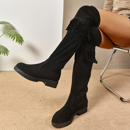 Black Casual Daily Fringed Trim Patchwork Solid Color Round Keep Warm Comfortable Shoes