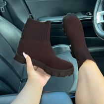 Coffee Casual Patchwork Solid Color Round Comfortable Shoes