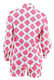 Orange Casual Print Buckle Patchwork Turndown Collar Long Sleeve Two Pieces