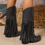 Black Casual Daily Fringed Trim Patchwork Solid Color Pointed Comfortable Shoes