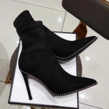 Black Casual Patchwork Solid Color Rhinestone Pointed Out Door Shoes (Heel Height 2.75in)