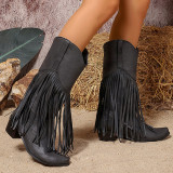 Black Casual Daily Fringed Trim Patchwork Solid Color Pointed Comfortable Shoes